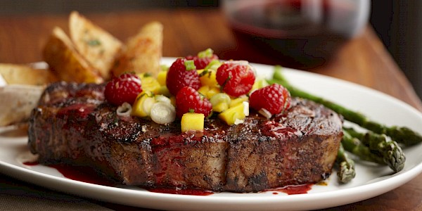 Bourbon Raspberry Steak with Raspberry Mango Salsa