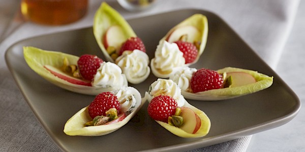 Raspberry and Goat Chesse Endive Bite
