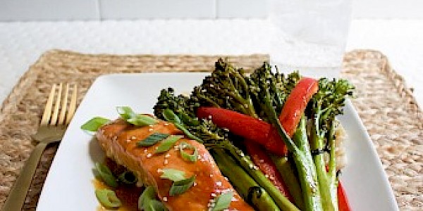 Baked Salmon and Sesame Glazed Broccolini Sheet Pan
